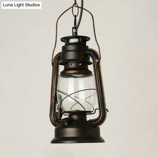 Nautical Kerosene Lantern Pendant Light - Clear Glass Hanging Lamp For Corridor