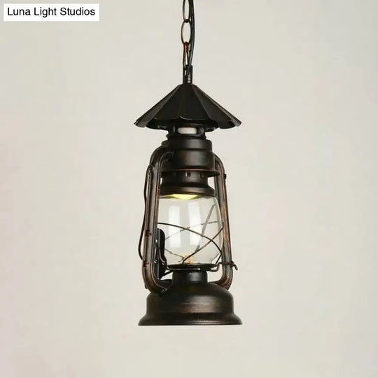 Nautical Clear Glass Kerosene Lantern Pendant Light - Single-Bulb Hanging Lamp For Corridor Copper /
