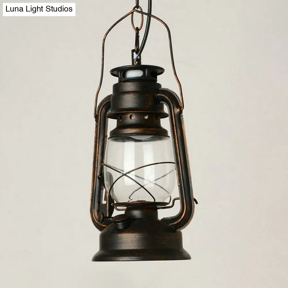 Nautical Clear Glass Kerosene Lantern Pendant Light - Single-Bulb Hanging Lamp For Corridor