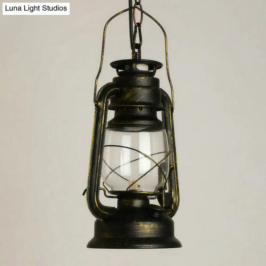 Nautical Clear Glass Kerosene Lantern Pendant Light - Single-Bulb Hanging Lamp For Corridor