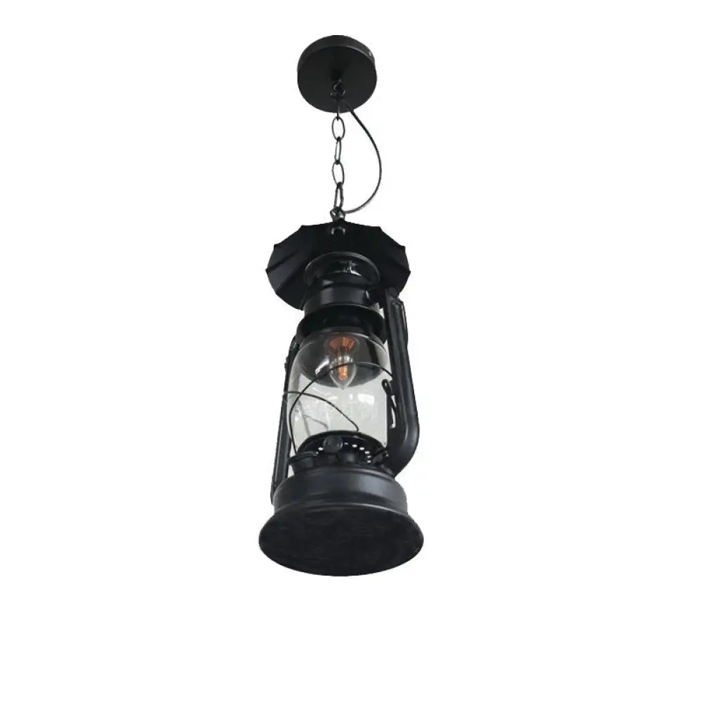Nautical Kerosene Lantern Pendant Light - Clear Glass Hanging Lamp For Corridor Black / Umbrella