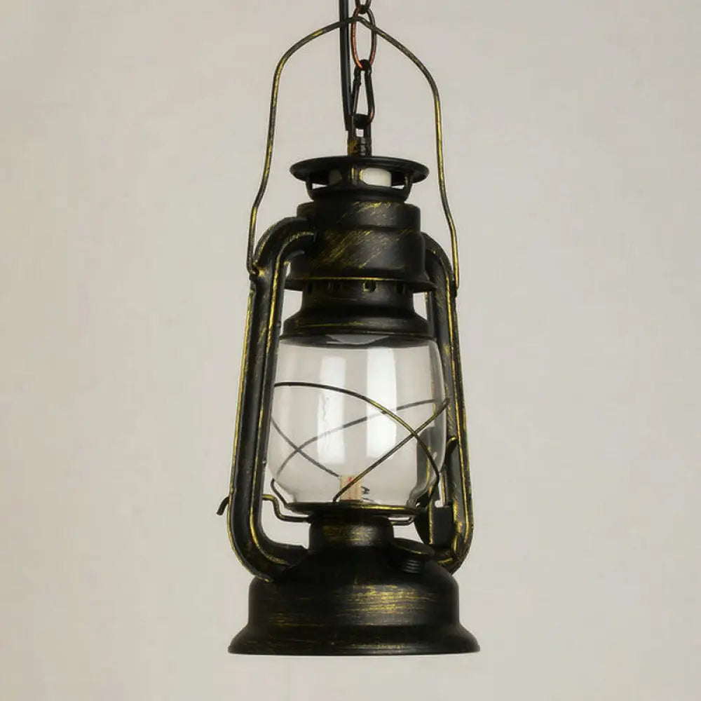 Nautical Kerosene Lantern Pendant Light - Clear Glass Hanging Lamp For Corridor Bronze / Novelty
