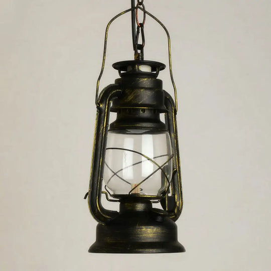 Nautical Kerosene Lantern Pendant Light - Clear Glass Hanging Lamp For Corridor Bronze / Novelty