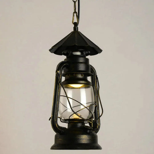 Nautical Kerosene Lantern Pendant Light - Clear Glass Hanging Lamp For Corridor Bronze / Umbrella