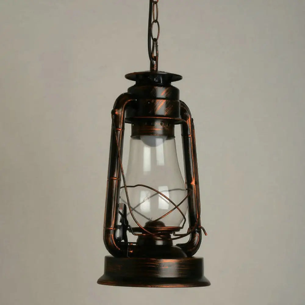 Nautical Kerosene Lantern Pendant Light - Clear Glass Hanging Lamp For Corridor Copper / Novelty