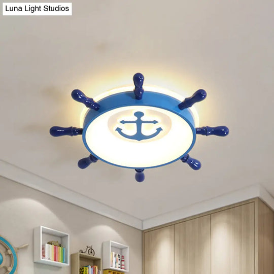 Nautical Led Blue Flush Mount Ceiling Light With Acrylic Anchor And Rudder Design