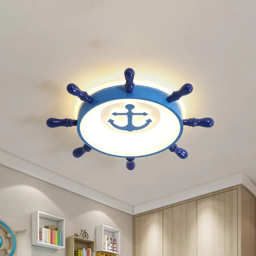 Nautical Led Blue Flush Mount Ceiling Light With Acrylic Anchor And Rudder Design