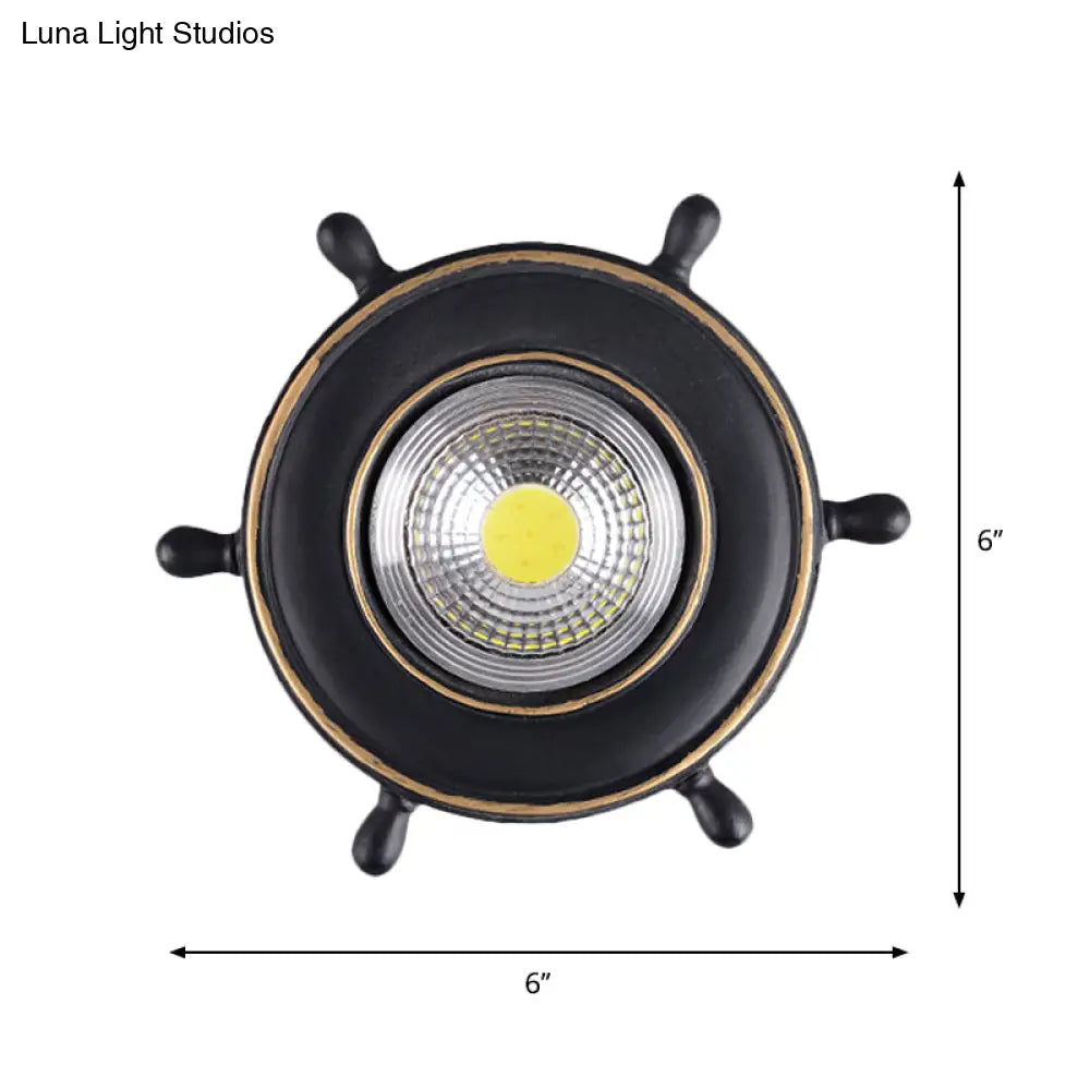 Nautical Led Ceiling Lamp In Black/Blue/Light Blue With Resin Shade - Flush Mount Lighting For