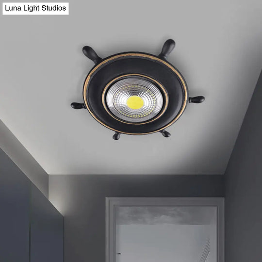 Nautical Led Ceiling Lamp In Black/Blue/Light Blue With Resin Shade - Flush Mount Lighting For