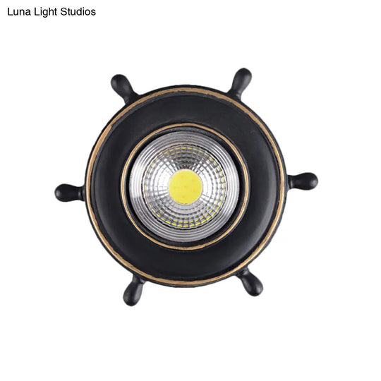 Nautical Led Ceiling Lamp In Black/Blue/Light Blue With Resin Shade - Flush Mount Lighting For