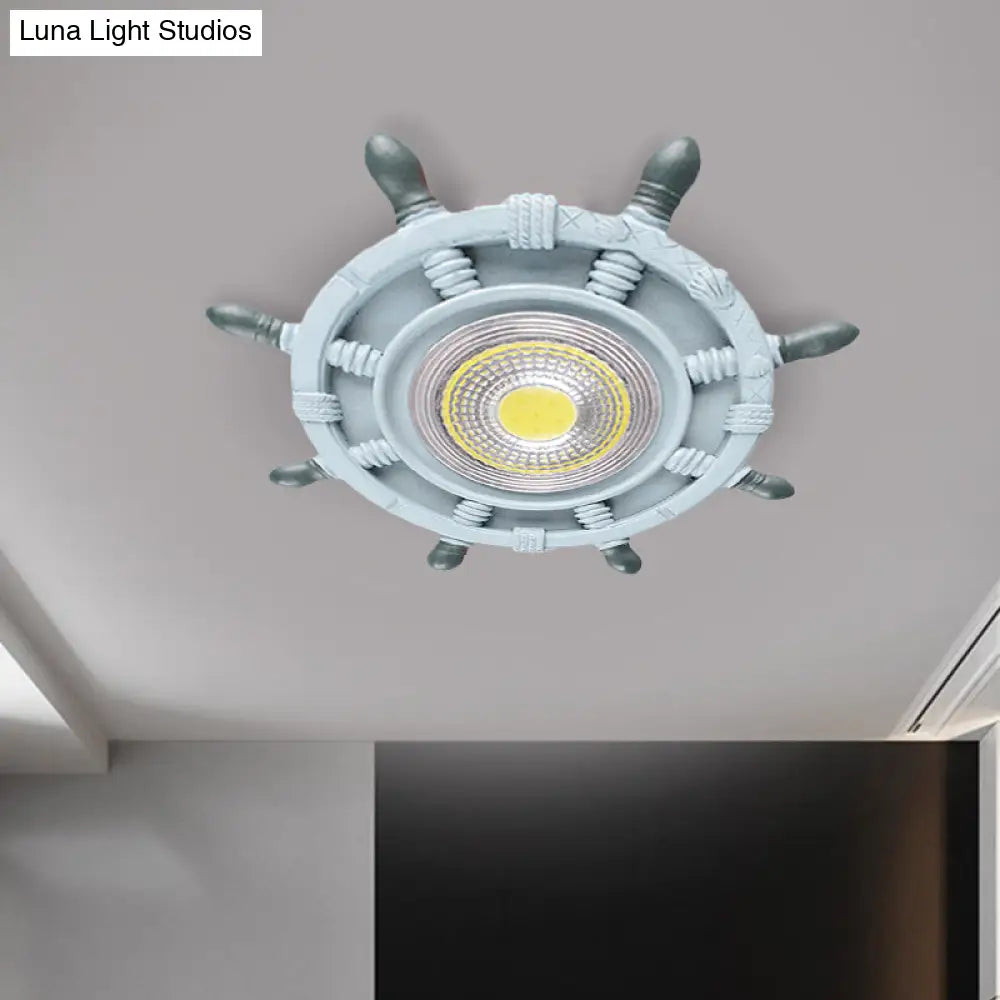 Nautical Led Ceiling Lamp In Black/Blue/Light Blue With Resin Shade - Flush Mount Lighting For