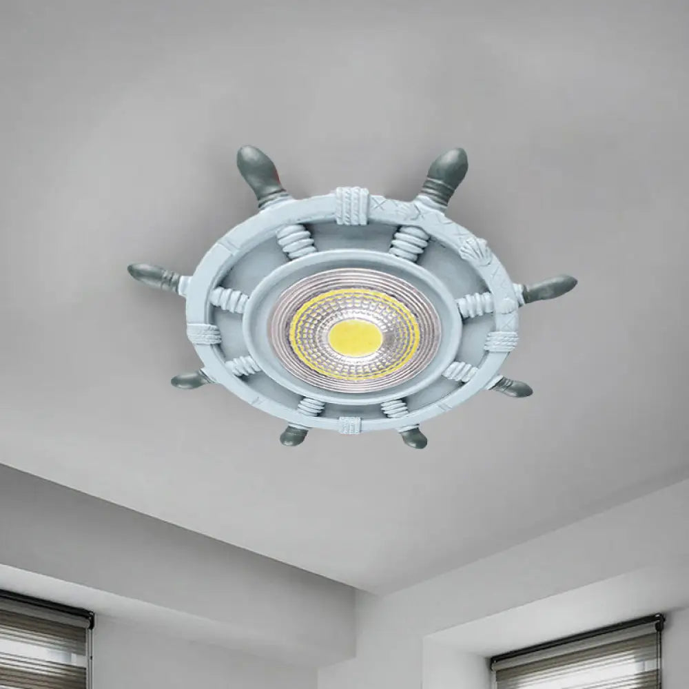 Nautical Led Ceiling Lamp In Black/Blue/Light Blue With Resin Shade - Flush Mount Lighting For