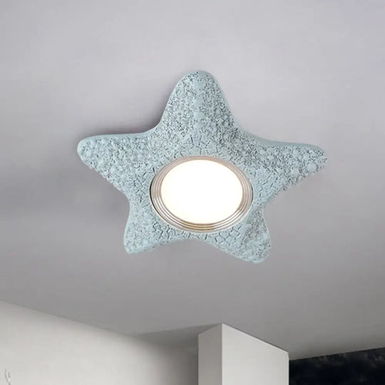 Nautical Led Ceiling Lamp In Black/Blue/Light Blue With Resin Shade - Flush Mount Lighting For