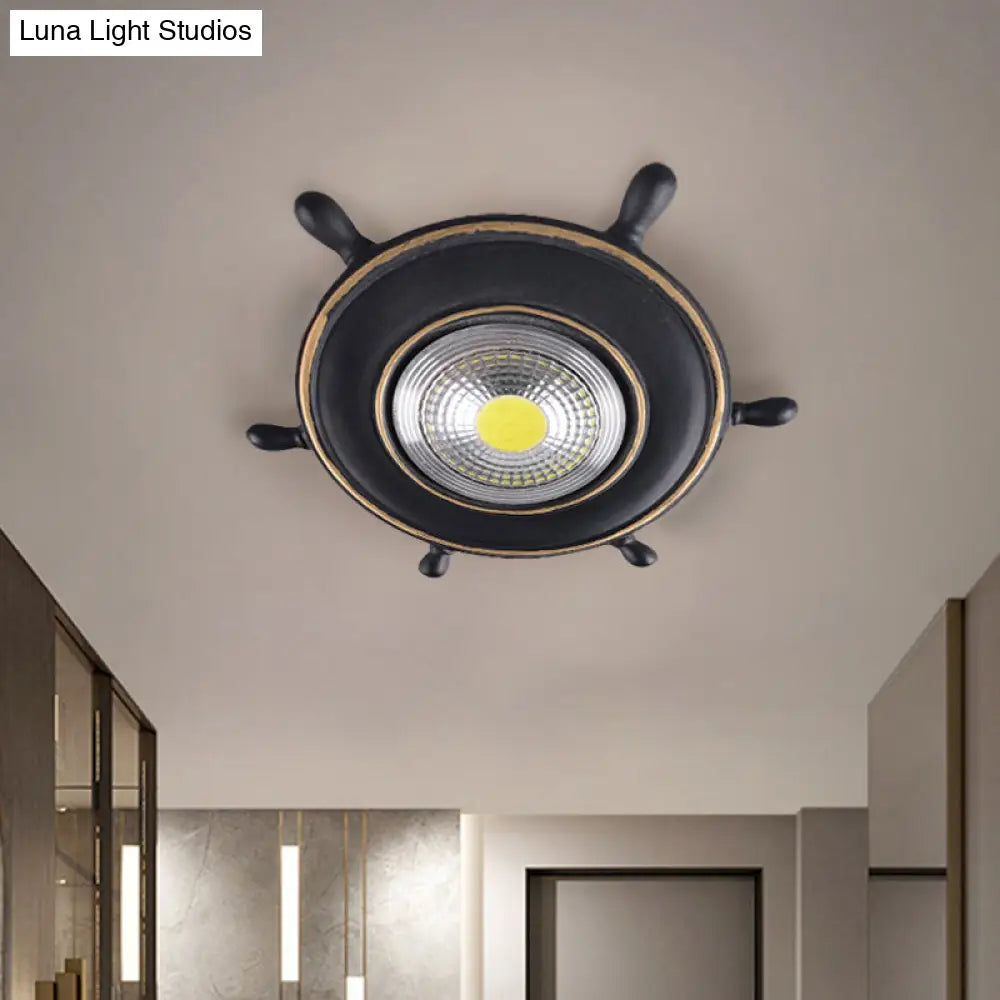 Nautical Led Ceiling Lamp In Black/Blue/Light Blue With Resin Shade - Flush Mount Lighting For