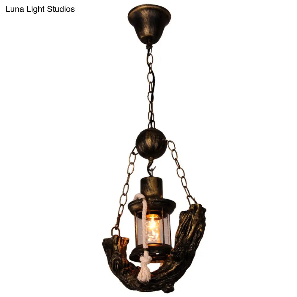 Nautical Metal Sailboat Suspension Lamp - Overhead Bronze Pendant With 1 Light