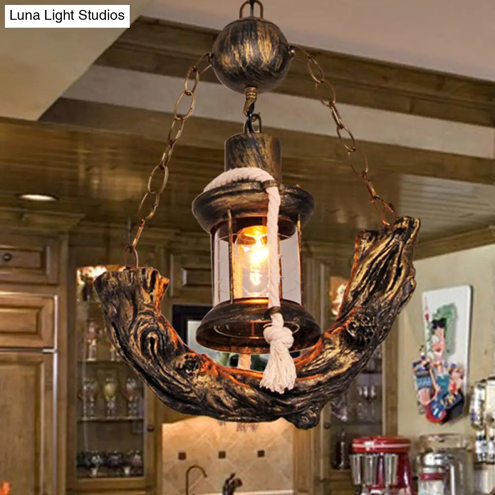 Nautical Metal Sailboat Suspension Lamp - Overhead Bronze Pendant With 1 Light