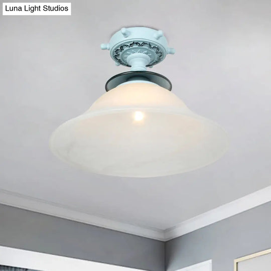 Nautical Glass Bell Semi-Flush Mount Ceiling Light For Hallways With Opaline And 1 Bulb In