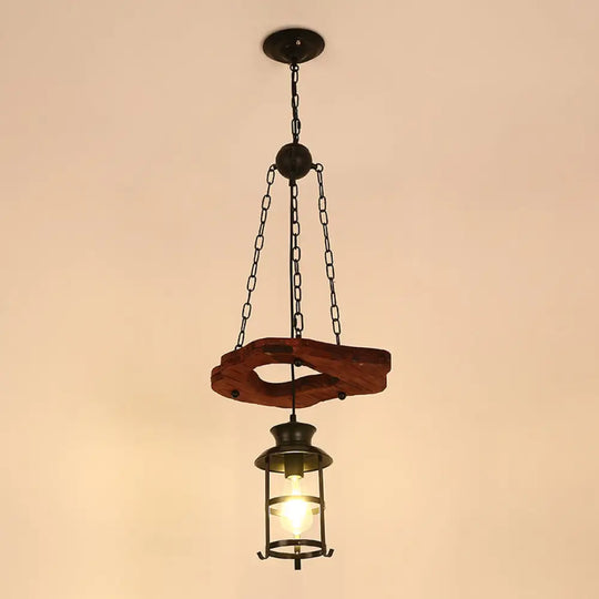 Nautical Restaurant Chandelier With Lantern Iron Ceiling Fixture In Wood 1 /