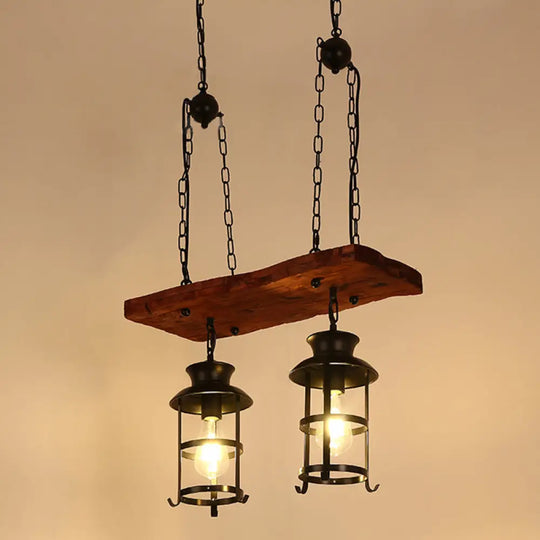 Nautical Restaurant Chandelier With Lantern Iron Ceiling Fixture In Wood 2 /