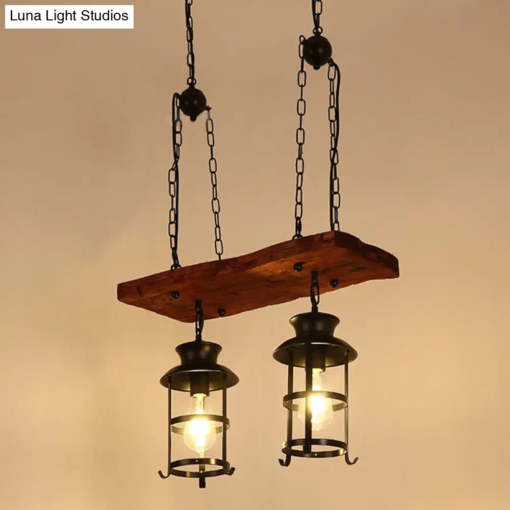 Nautical Lantern Iron Ceiling Light Fixture - Restaurant Chandelier In Wood 2 /