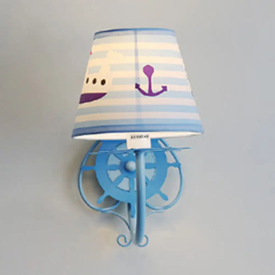 Nautical Rudder Sconce Light: Ship & Anchor Metal Wall Lamp For Child Bedroom Blue