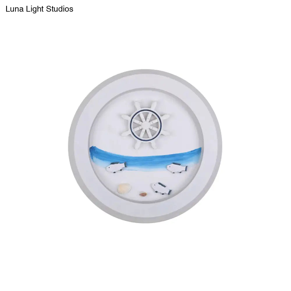 Nautical Sea Acrylic Led Circle Wall Light In Stylish White For Child Bedroom