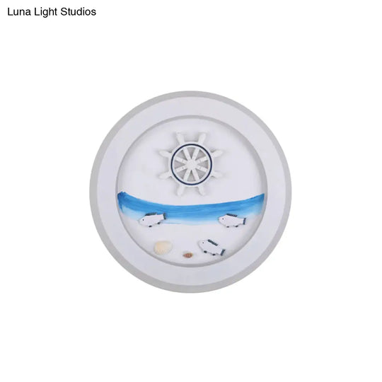 Nautical Sea Acrylic Led Circle Wall Light In Stylish White For Child Bedroom