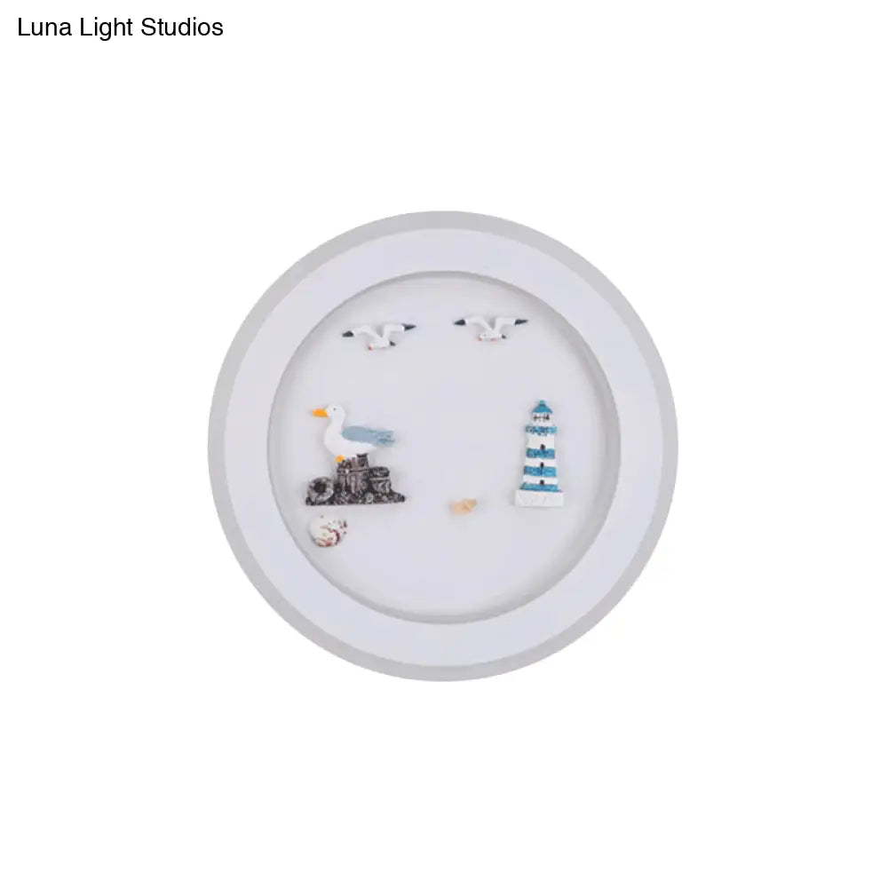 Nautical Sea Acrylic Led Circle Wall Light In Stylish White For Child Bedroom