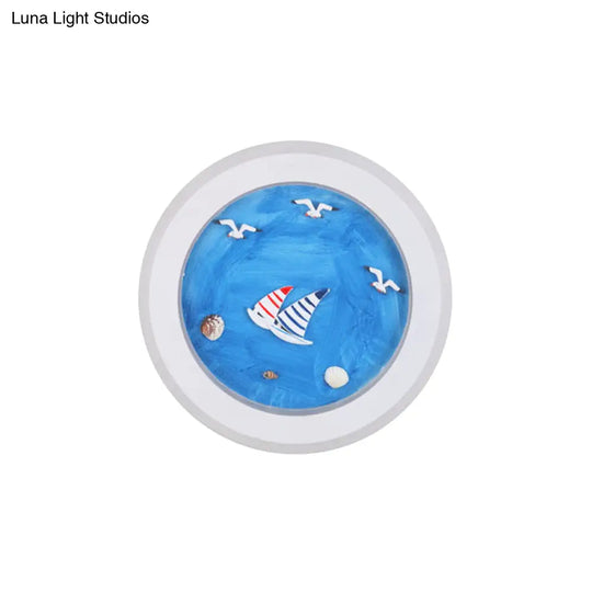 Nautical Sea Acrylic Led Circle Wall Light In Stylish White For Child Bedroom