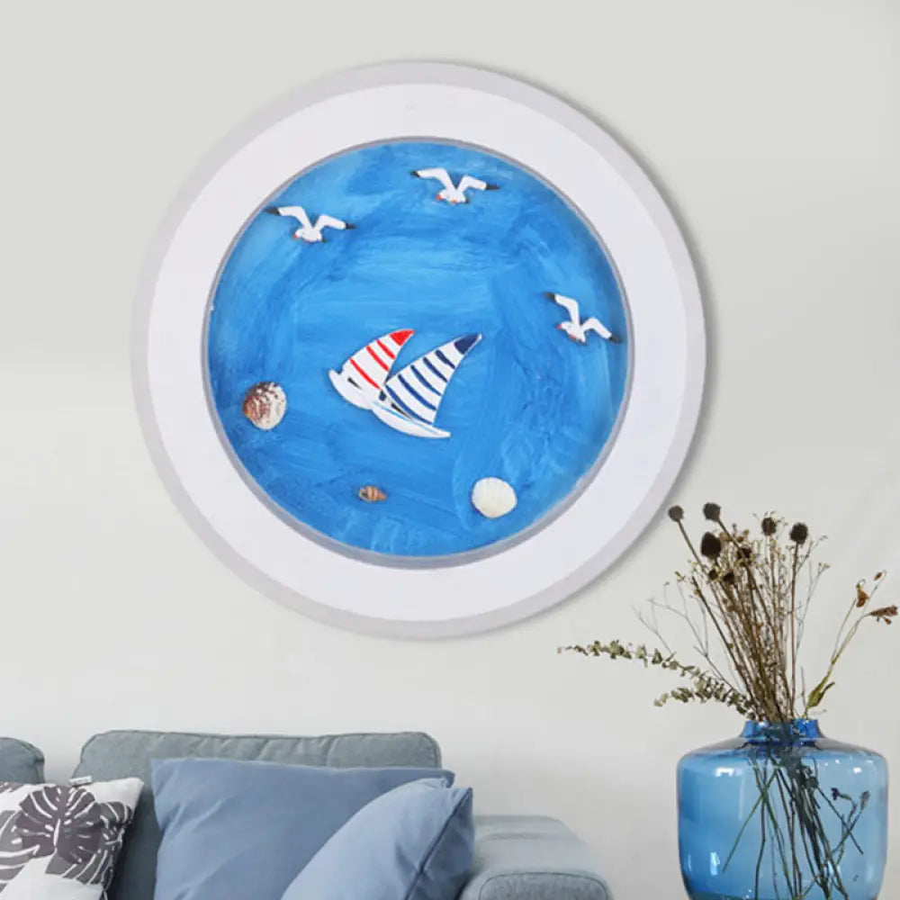 Nautical Sea Acrylic Led Circle Wall Light In Stylish White For Child Bedroom / D