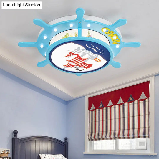 Nautical Ship Boys Bedroom Ceiling Light – Blue Wood Rudder Mount