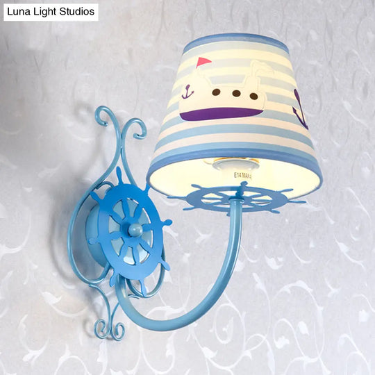 Nautical Ship Wall Light With Rudder | Blue 1-Bulb Sconce For Kids Bedroom