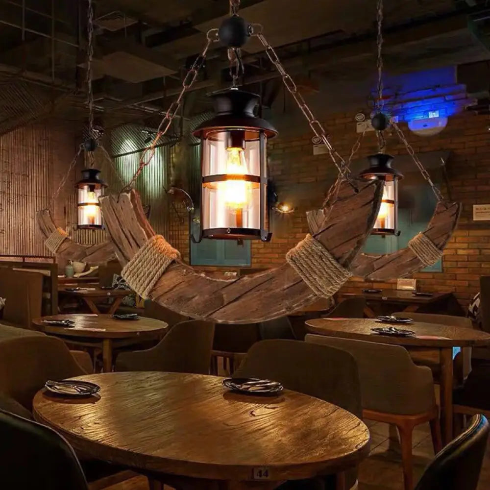 Nautical Single Bar Pendant Light With Clear Glass Cylinder And Wooden Arc Decoration Wood
