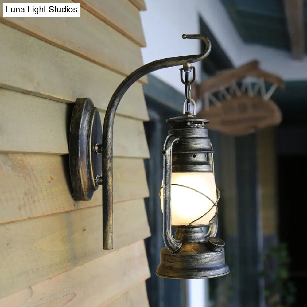 Nautical Single Wall Lamp With Frosted Glass And Bronze/Copper Finish