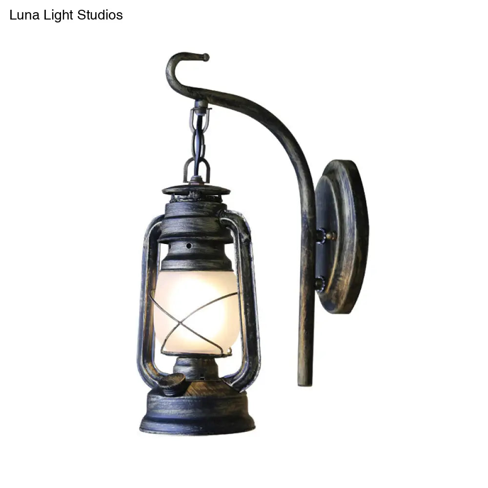 Nautical Single Wall Lamp With Frosted Glass And Bronze/Copper Finish