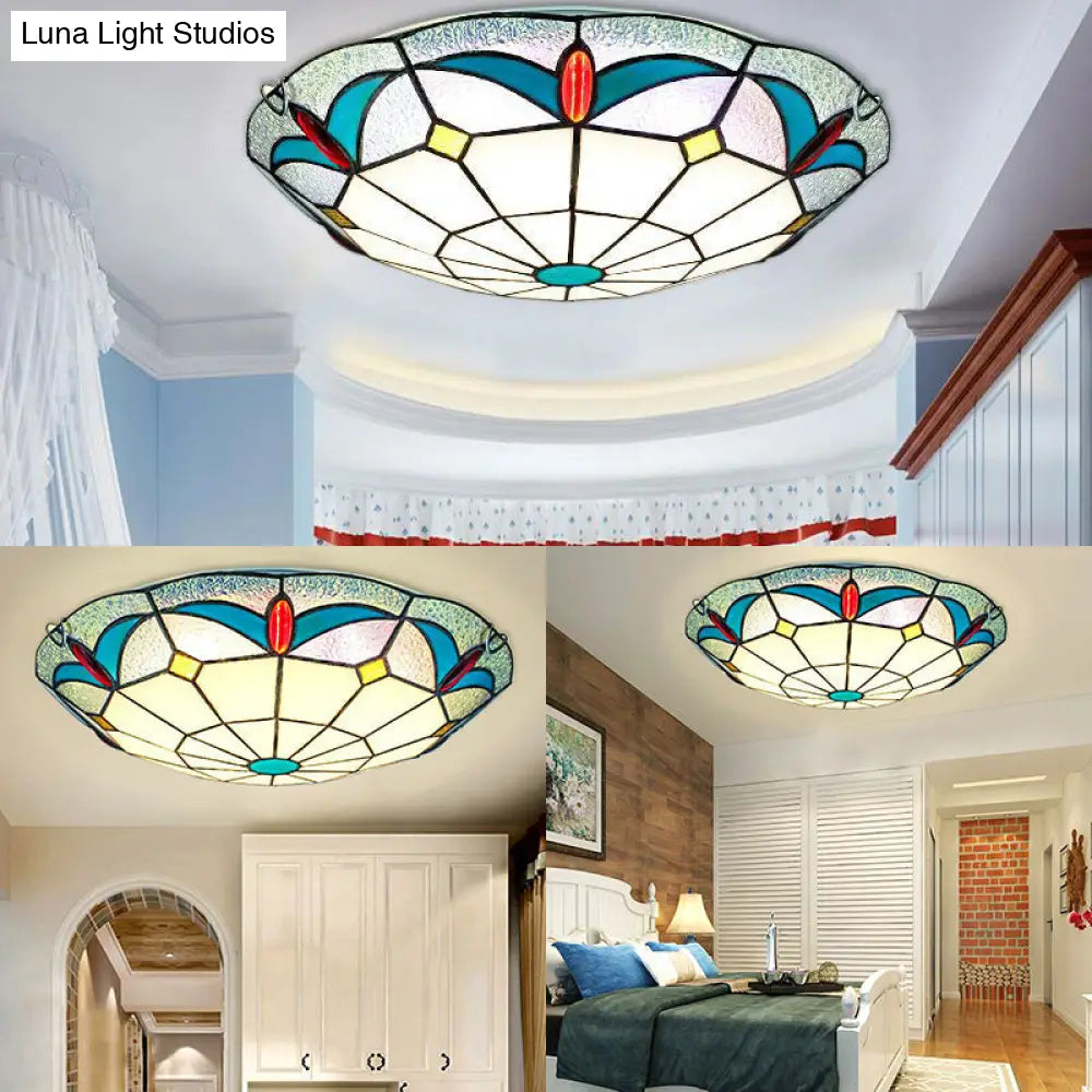 Nautical Stained Glass Flush Mount Ceiling Light In White - 12/16 Width For Living Room