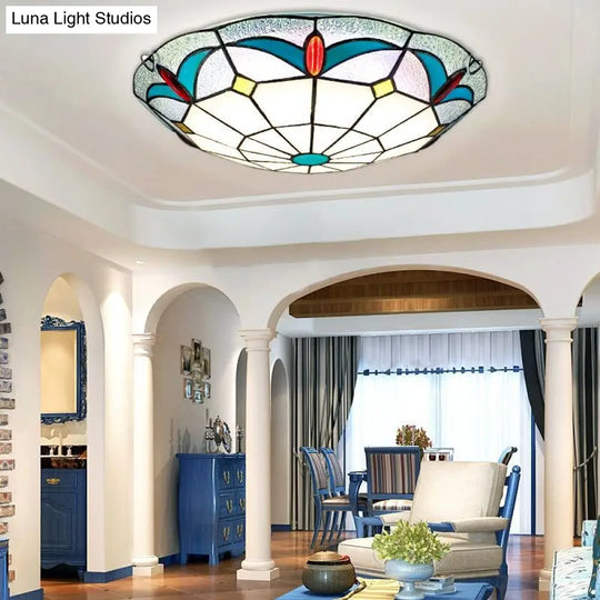 Nautical Stained Glass Flush Mount Ceiling Light In White - 12/16 Width For Living Room / 12