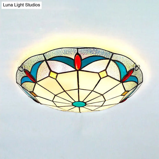 Nautical Stained Glass Flush Mount Ceiling Light In White - 12/16 Width For Living Room