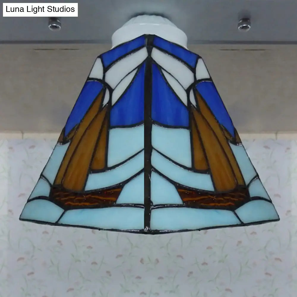 Nautical Stained Glass Vanity Lights - 3-Light Wall Fixture For Boat-Inspired Bathrooms