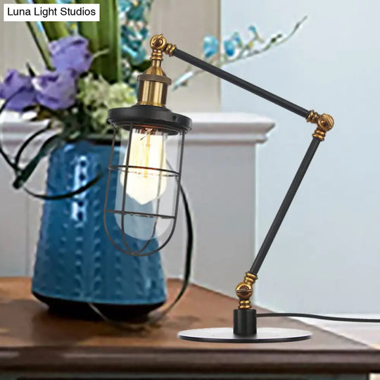 Nautical Style 1 Light Metal Table Lamp In Adjustable Black/Brass Finish - Ideal For Restaurants