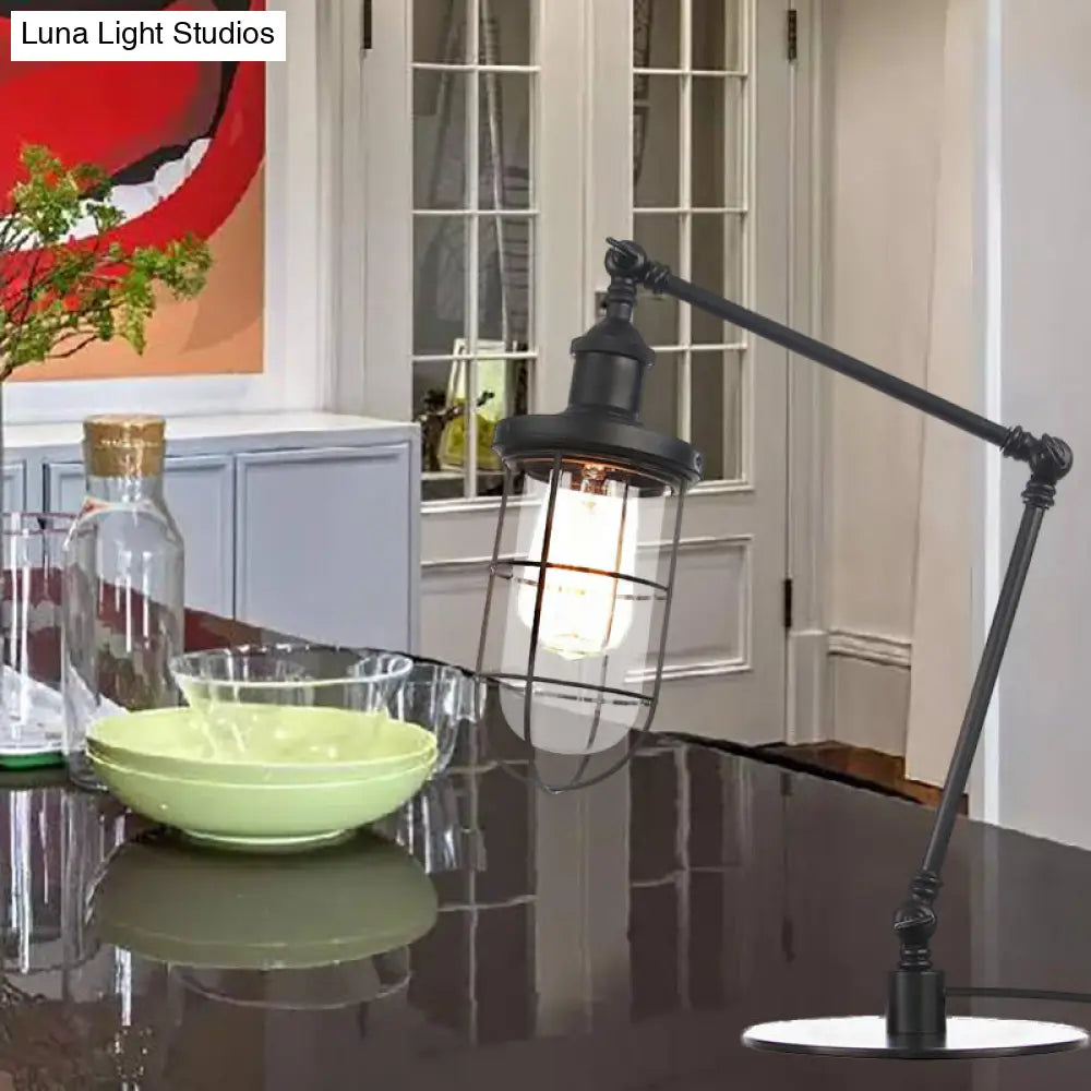 Nautical Style 1 Light Metal Table Lamp In Adjustable Black/Brass Finish - Ideal For Restaurants