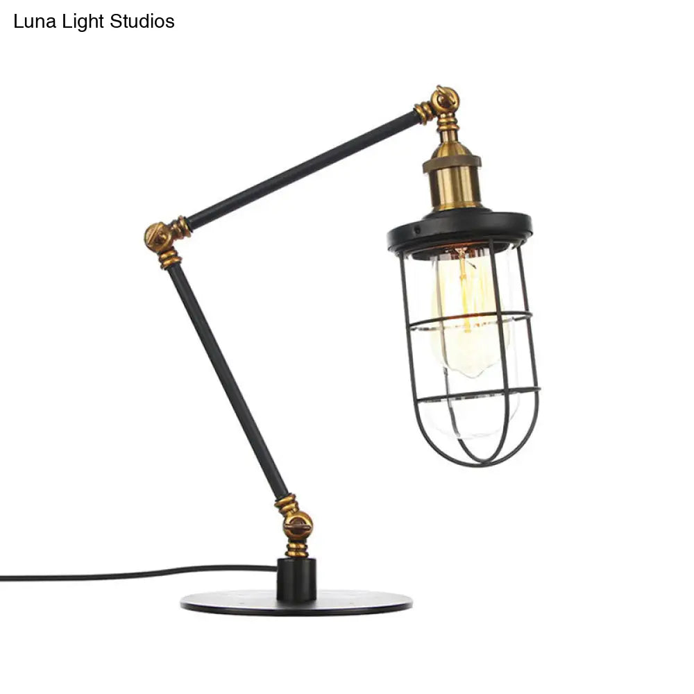 Nautical Style 1 Light Metal Table Lamp In Adjustable Black/Brass Finish - Ideal For Restaurants