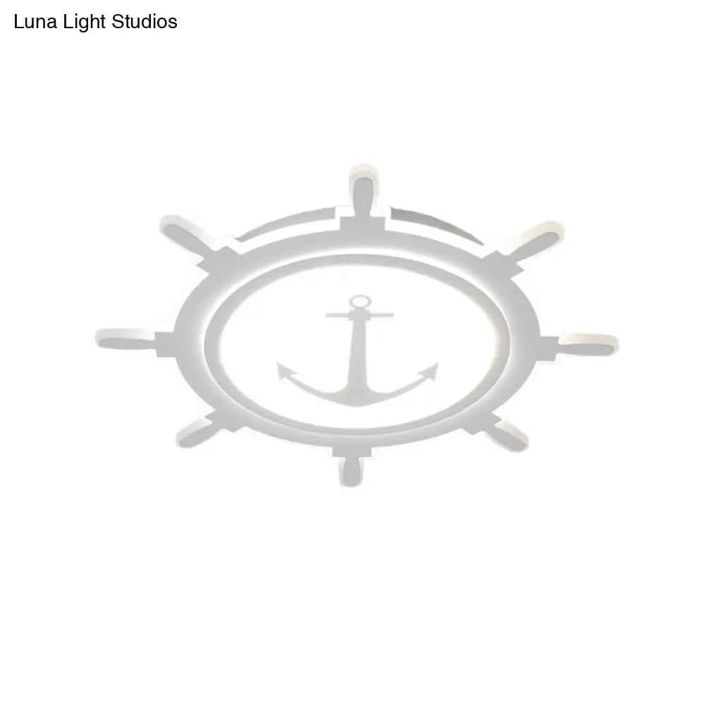 Nautical Style Acrylic Flushmount Ceiling Light With Rudder And Anchor Design - Perfect For Teens
