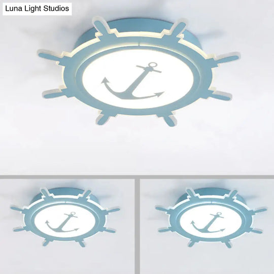 Nautical Style Acrylic Flushmount Ceiling Light With Rudder And Anchor Design - Perfect For Teens