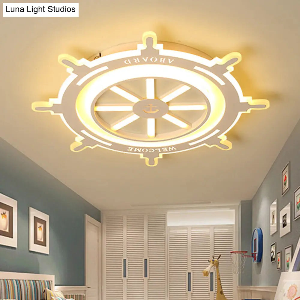 Nautical Style Acrylic Rudder Ceiling Mount Light - White Fixture For Baby Bedroom /