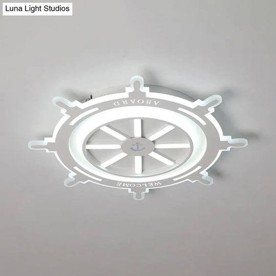 Nautical Style Acrylic Rudder Ceiling Mount Light - White Fixture For Baby Bedroom