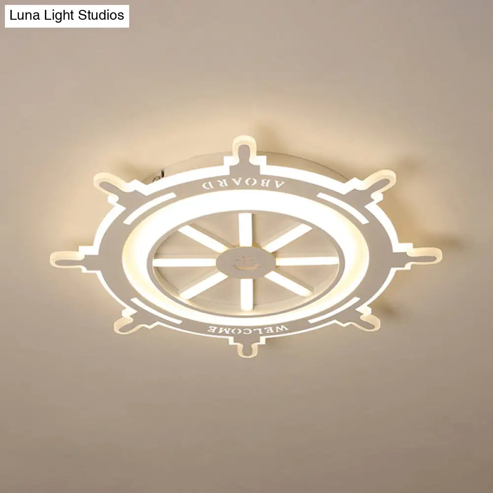 Nautical Style Acrylic Rudder Ceiling Mount Light - White Fixture For Baby Bedroom