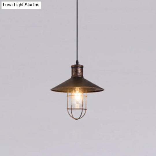 Nautical Cone Ceiling Light With Wire Guard - Rust/White Hanging Pendant Rust