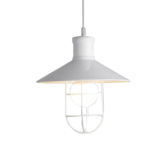 Nautical Style Cone Ceiling Light With Wire Guard - Rust/White Hanging Pendant White