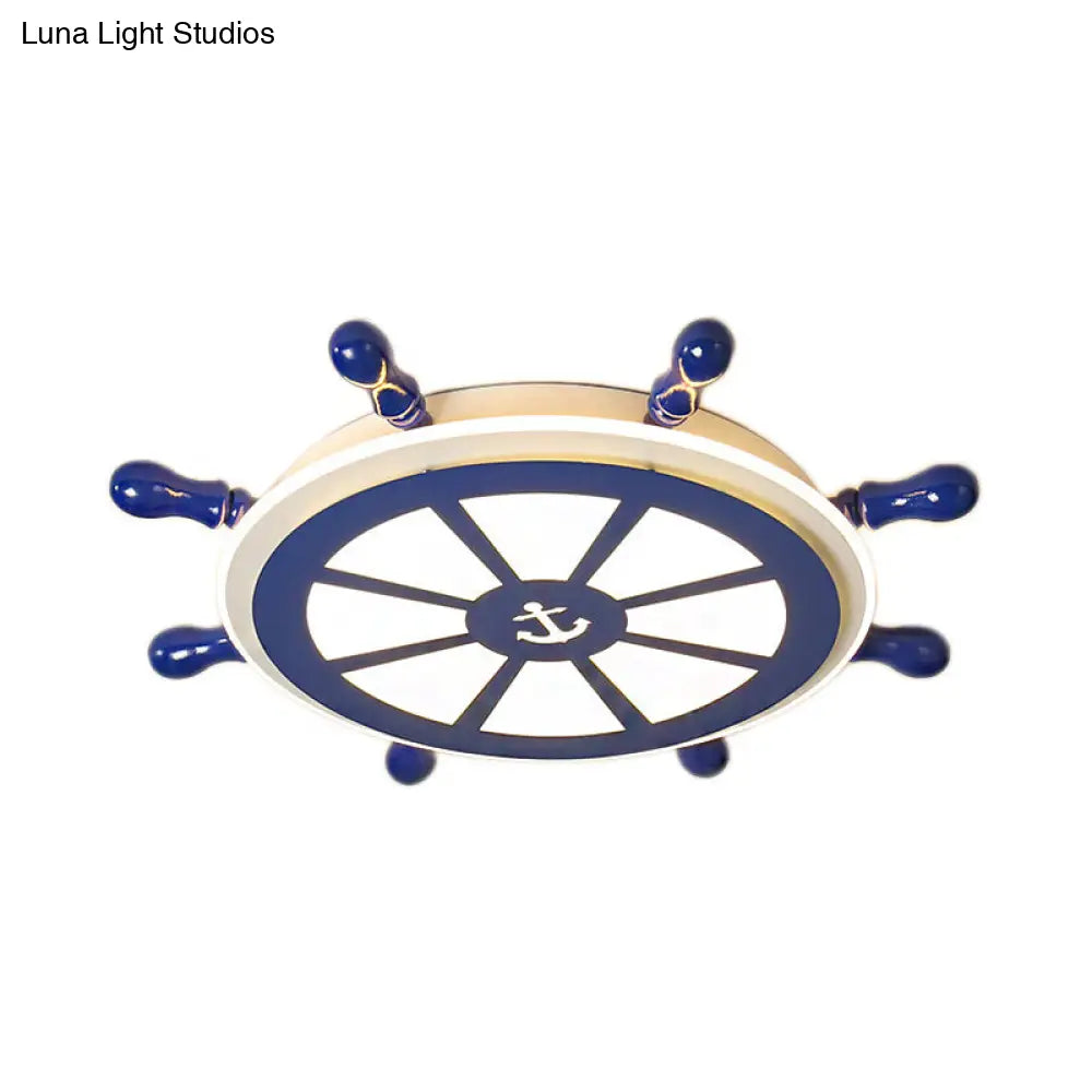 Nautical-Style Flush Mount Led Ceiling Lamp: Rudder Design In Blue For Dining Room